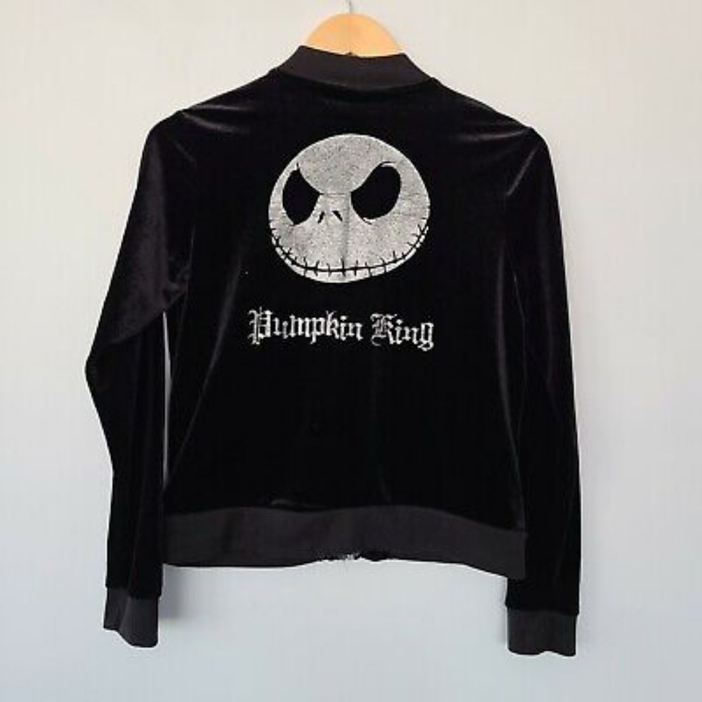 Disney Nightmare before Christmas Pumpkin King Velour jacket Sz Medium (juniors)
